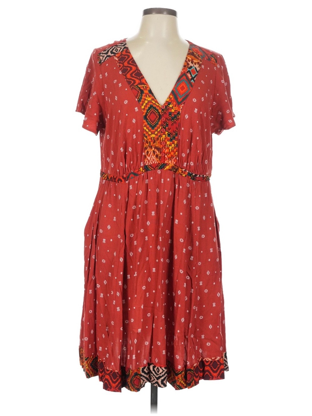 torrid Rust Red V-Neck Mixed-Print Boho Dress
